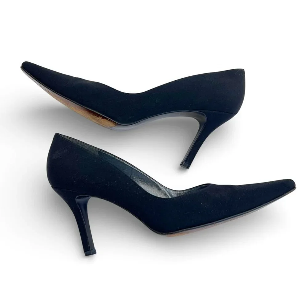STUART WEITZMAN Vintage Y2K Black Crepe Pointed Toe Pumps 3” Heel Classic